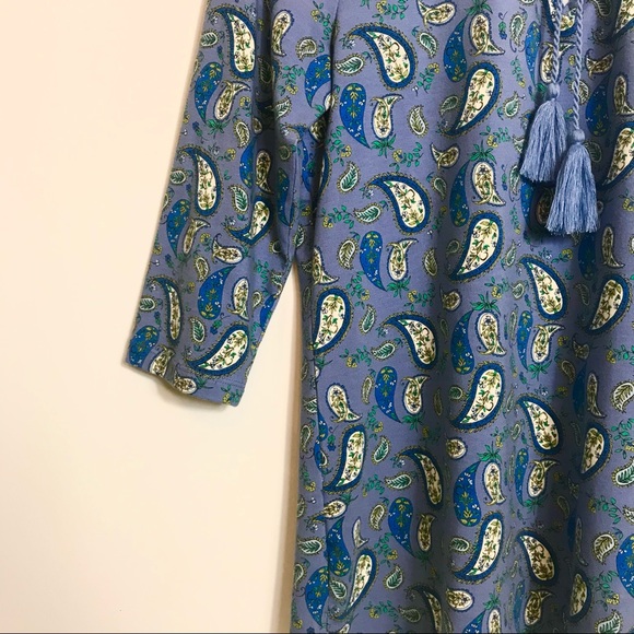 Belle by Kim Gravel TripleLuxe Knit Top Blue Paisley Tunic Keyhole Neck - Picture 3 of 12